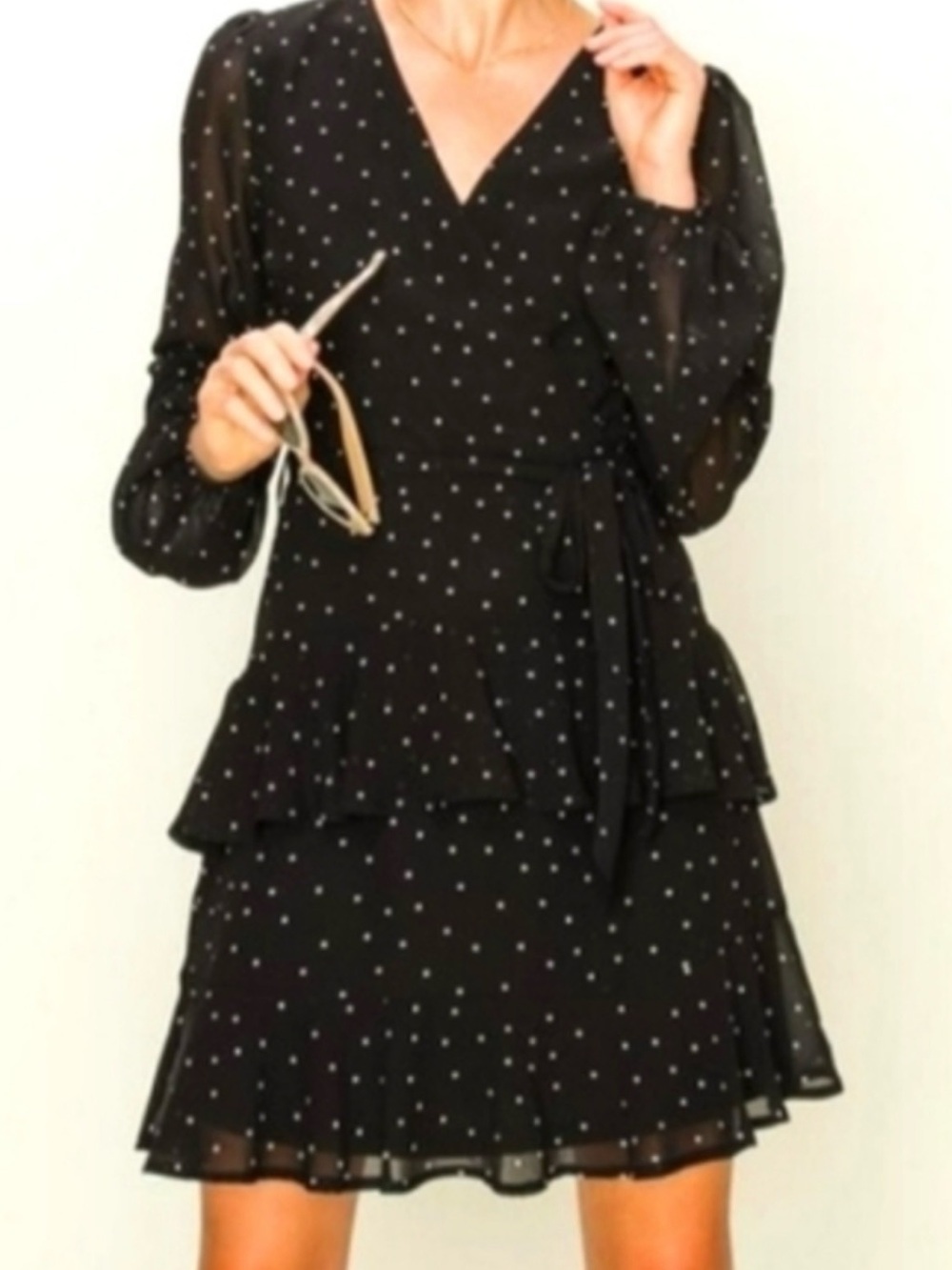 HYFVE Black Polka Dot Long Sleeve Wrap Dress